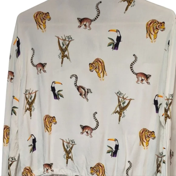 Zara Animal Print Cropped Blouse Top Button Up Medium - Picture 5 of 11